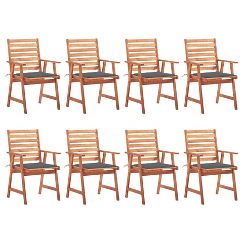 vidaXL 8 Piece Outdoor Dining Chair Set with Cushions in Anthracite Solid Acacia Wood Weather Resistant Fabric for Indoor and Outdoor Use Contemporary Design Wooden Garden Chairs