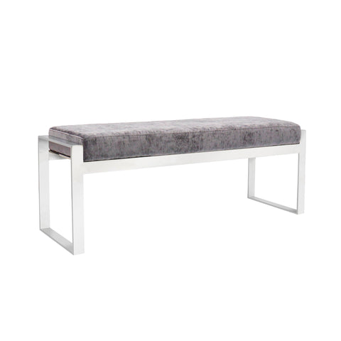 Pasargad Home Luxe Collection Velvet Upholstered with Stainless Steel Legs Bench, W51.2, Grey
