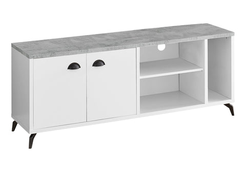 Monarch Specialties I 2841 Tv Stand, 60 Inch, Console, Media Entertainment Center, Storage Cabinet, Living Room, Bedroom, Laminate, Metal, Grey, White