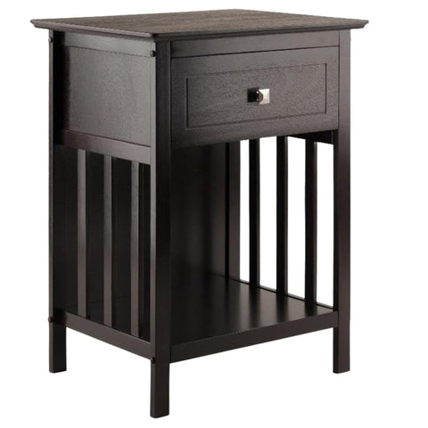 Oakestry Marcel Accent Table with Drawer & Shelf, Mission-Style Nightstand, Solid/Composite Wood, Coffee Finish, Bedside or Living Room End Table