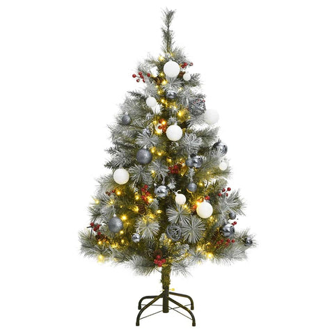 vidaXL Artificial Hinged Christmas Tree with Bright LEDs & Decorative Ball Set, Easy Assembly, Durable & Reusable - 59.1" Height