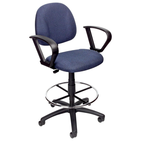 Oakestry Ergonomic Drafting Chair Blue Mid Back Adjustable Stool with Loop Arms Foot Ring Mesh Back Support for Standing Desk Studio Lab Reception High Workstation Task Chair Rolling Swivel Seat