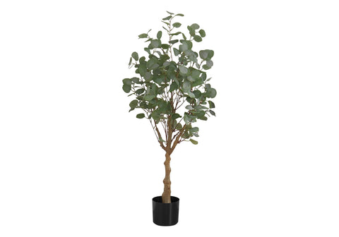 Monarch Specialties I 9518 Artificial Plant, 46" Tall, Eucalyptus Tree, Indoor, Faux, Fake, Floor, Greenery, Potted, Decorative, Green Leaves, Black Pot