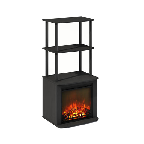 Furinno Turn-N-Tube Side Table, 3-Tier NO Heat Fireplace End Table with Open Shelf, Electric Fireplace Display Night Stand, Bedside Table, for Living Room, Bedroom, Americano/Black