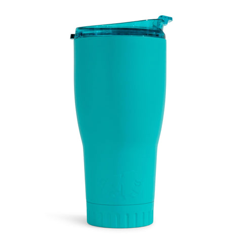 Silver Buffalo Double Walled Vacuum Insulated Stainless Steel Tumbler With Flip Top Lid Keeps Hot and Cold, Travel Coffee Mug Leakproof Lid, 30 Ounces, Matte Teal Blue