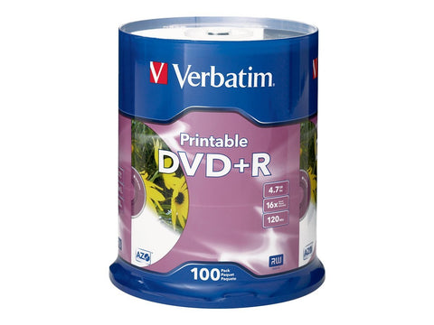 Verbatim DVD+R 4.7GB 16X White Inkjet Printable - 100pk Spindle