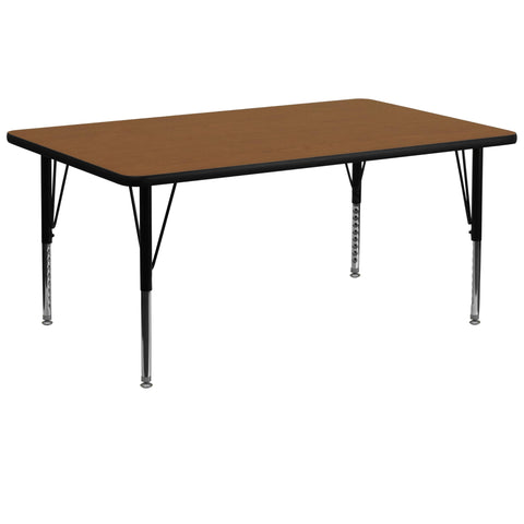 Flash Furniture Wren 30"W x 72"L Rectangular Oak HP Laminate Activity Table - Height Adjustable Short Legs