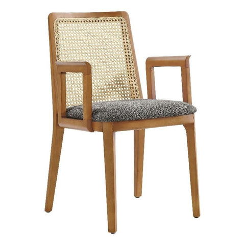 Modway Monarch Wood Dining Accent Armchair with Cane Back and Padded Seat in Honey Natural Gray