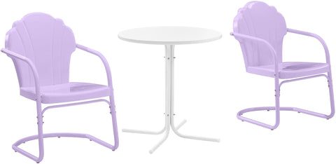 Tulip 3Pc Retro Outdoor Bistro Set Lavender Gloss/White Satin - Bistro Table & 2 Chairs