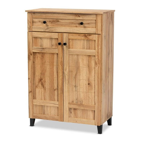 Baxton Studio Glidden Oak Brown Finished Wood 1-Drawer Shoe Storage Cabinet