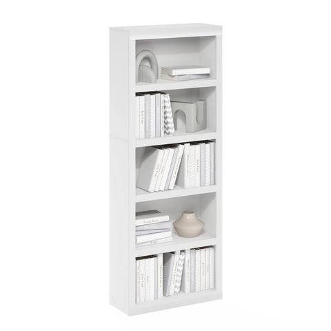 Furinno Rail 5-Tier Open Shelf Bookcase with Classic Style Edges, White