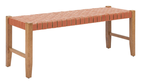 Zuo Bandini Bench Tan, Brown Bench, Modern Style, Leather, Seats up to 2, Rubberwood, Indoor Living, 47.2" W x 15.7" D x 18.9" H