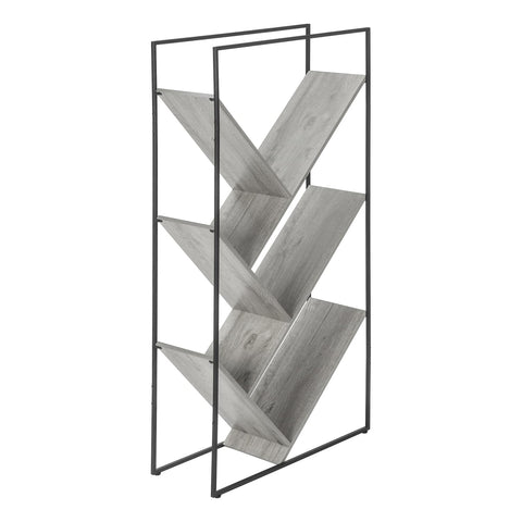 Monarch Specialties I 2200 Bookshelf, Bookcase, Etagere, 3 Tier, 60" H, Office, Bedroom, Metal, Laminate, Grey, Black, Contemporary, Modern