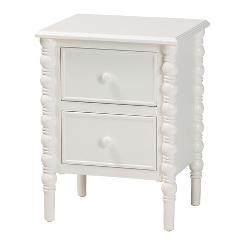 Baxton Studio Malinda End Table with Spindle Legs, 2-Drawer, White