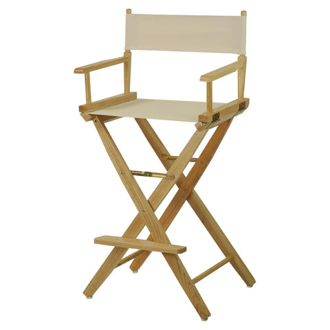 Oakestry Premium Extra Wide 30 Inch Directors Chair Natural Wood Frame Bar Height Folding Design Natural Canvas Seat Lightweight Portable Comfortable Indoor Outdoor Durable Seating Event Furniture