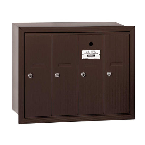 Salsbury Industries 3504ZRU Recessed Mounted Vertical Mailbox with USPS Access and 4 Doors, Bronze
