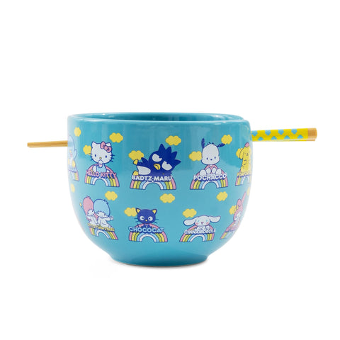 Sanrio Hello Kitty and Friends Blue Ceramic Ramen Dinnerware Set | Includes 20-Ounce Noodle Bowl and Wooden Chopsticks