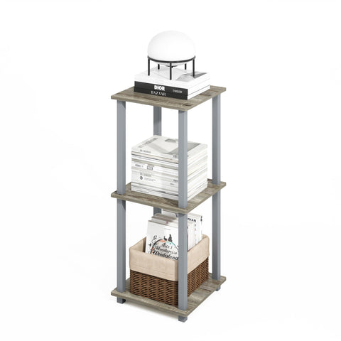 Furinno Turn-N-Tube 2-Pack Book Shelf, 2-Tier Bookshelf with Open Shelf, Toolless Stackable Bookcase, 15.6 x 15.6 x 19.6, for Home Office, Living Room, Bedroom, French Oak/Grey