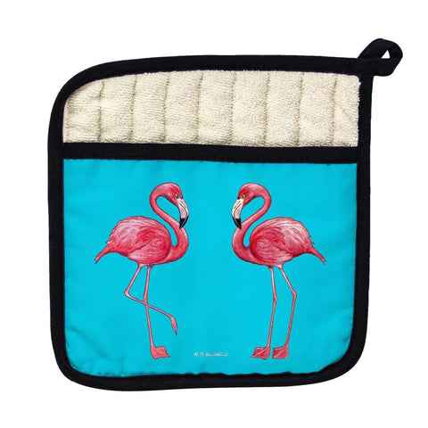 Betsy Drake PT084T Flamingos on Turquoise Pot Holder