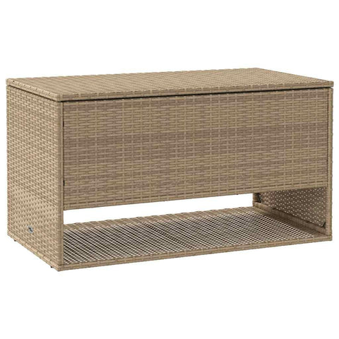 vidaXL Outdoor Cushion Storage Box - Beige Poly Rattan, Powder-Coated Steel - Water- Patio/Garden Storage - Rectangular - 39.4in(L) x21.9in(H)