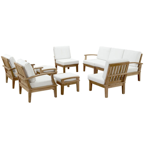 Modway Marina 9 Piece Outdoor Patio Teak Sofa Set EEI-1488-NAT-WHI-SET