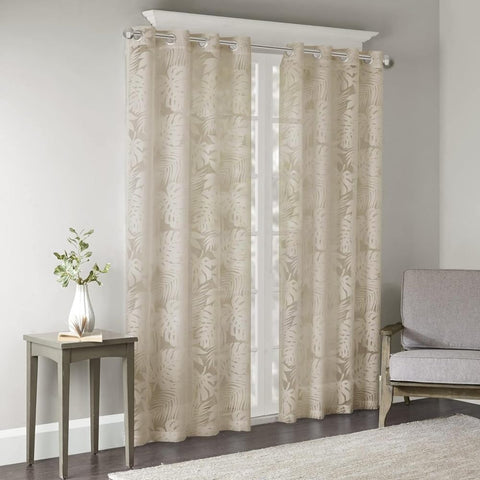Oakestry Single Panel Leilani Palm Leaf Burnout Sheer Curtain Modern Botanical Print Light Filtering for Bedroom Living Room Window 50" X 63" Inches Natural