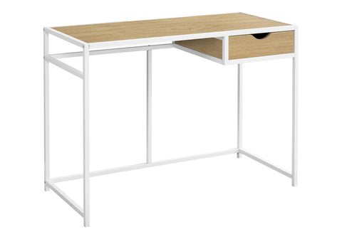 Monarch Specialties 7575 Computer Desk, Home Office, Laptop, Storage Drawer, 42" L, Work, Metal, Laminate, Contemporary, Modern Desk-42, 42.25" L x 20" W x 30" H, Natural Wood-Look/White