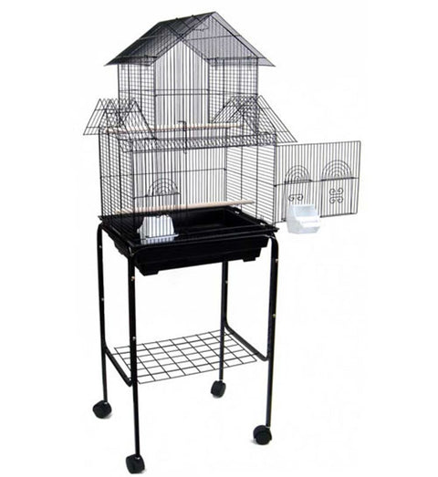 YML 5844 3/8" Bar Spacing Pagoda Bird Cage with Stand, 18" x 14"/Small, Black