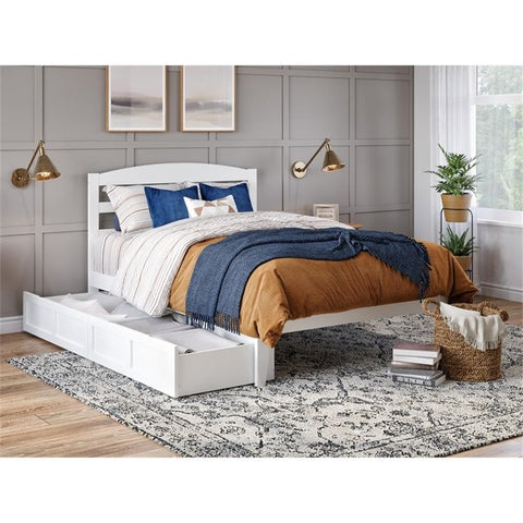 AFI Warren Solid Wood Full Bed with 2 Storage Drawers and USB Charger in White