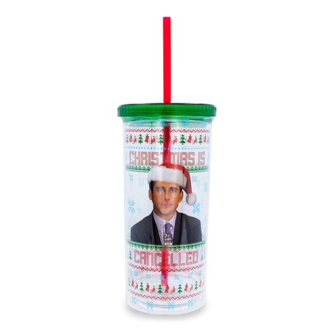Silver Buffalo The Office Christmas Is Cancelled Carnival Cold Cup Tumbler With Reusable Straw and Leak-Resistant Lid | Holds 20 Ounces