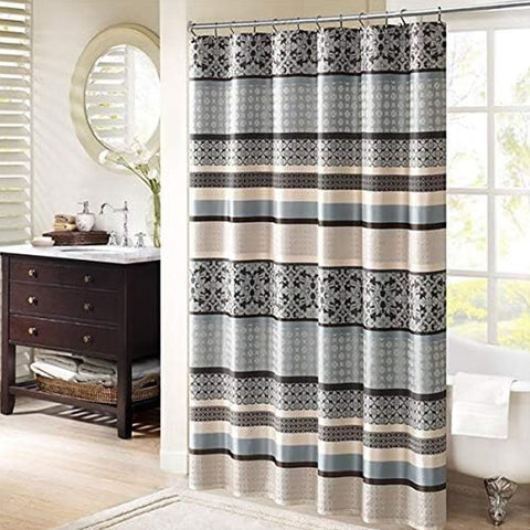 Oakestry Shower Curtain for Bathroom Geometric Jacquard Woven Fabric Modern Farmhouse Light-Filtering Bathroom Decor with Traditional Stripe, 72 X 72, Blue