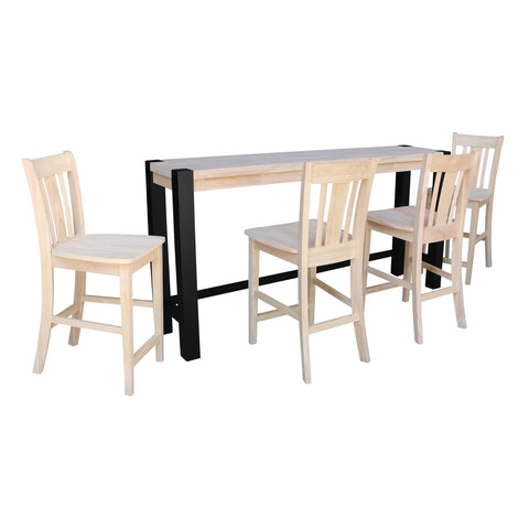 International Concepts Solid Wood Tall Accent Table with Black Iron Legs and Four Stools