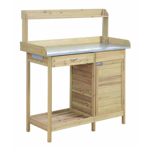 Convenience Concepts Deluxe 1 Drawer Potting Bench with Storage Cabinet and Shelves, Natural Fir