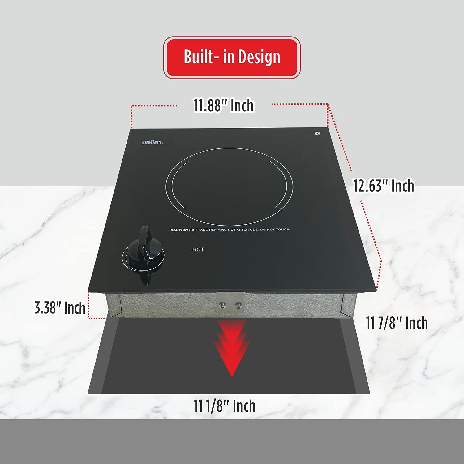 Summit CR1115 12" Wide 115V 1-Burner Radiant Cooktop, Smooth Black Ceramic Glass, 115V, 1200W, ADA Compliant, Safety Heat Indicator, Easy to Clean