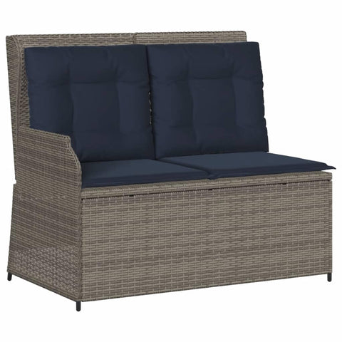 vidaXL Reclining Patio Bench with Cushions - Grey Poly Rattan, Adjustable Outdoor Garden Seating with Removable Covers