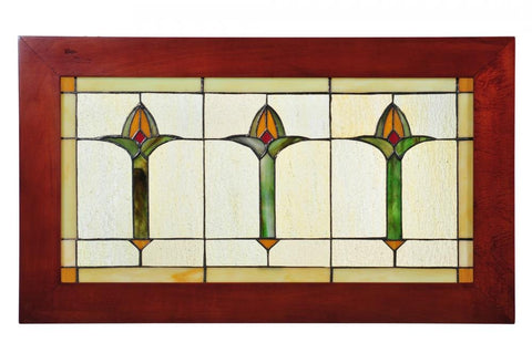 Meyda Tiffany 97961 Arts & Crafts Bud Trio Wood Frame Stained Glass Window Panel, 24" Width x 14" Height