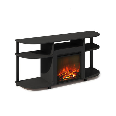 Furinno Jensen Fireplace TV Stand, NO Heat Decorative Electric Fireplace TV Stand for TV up to 55 Inch, with Curved Open Storage, for Living Room, Americano