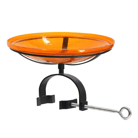 Achla Designs 201-1032 14" Orange Crackle Glass Rail Bracket Birdbath, Mandarin