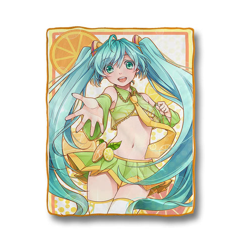 Hatsune Miku Fleece Throw Blanket | Featuring Hologram Citrus Hatsune Miku | Plush Thow Fleece Bed Comforter 45 X 60 inches