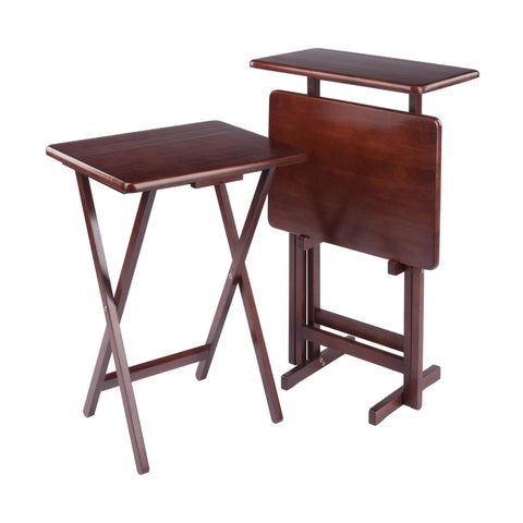 Winsome Riley Set of 2 Foldable Snack Tables with Storage Rack, Easy to Store Portable Fold Up Table Set for Kitchen, Living Room TV Dining, Crafts, Puzzles, Work from Home