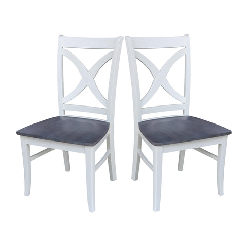 International Concepts Set of Two Vineyard Curved X Back Chairs, White/Heather gray