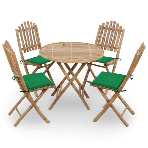 vidaXL Folding Patio Dining Set with Cushions 5 Piece Garden Outdoor Balcony Backyard Terrace Dinner Dinette Seating Table Chair Set Home Bamboo