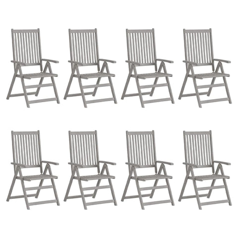 vidaXL Patio Reclining Chair Set of 8 - Outdoor Furniture - Solid Acacia Wood Armchairs with Gray Wash Finish - Adjustable Backrest - Durable and Weather Resistant