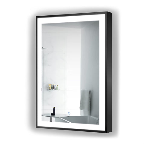 Krugg | Soho LED Bathroom Framed Mirror | Lighted Vanity Mirror Includes Dimmer & Defogger | Wall Mount Vertical or Horizontal Installation (Black, 24Wx36L)