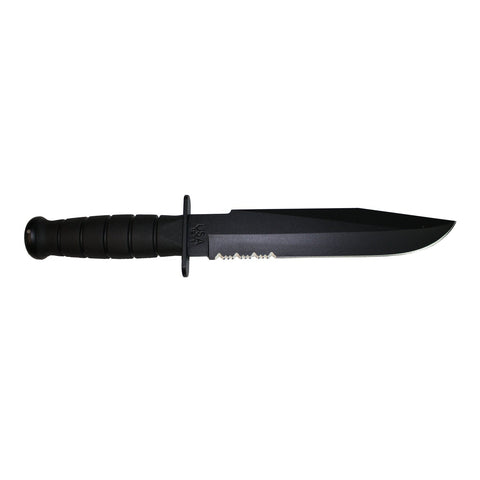 KA-BAR Fighter Fixed Blade Knife 8" Partially Serrated Drop Point 1095 Cro-Van Black Powder Coat Blade Kraton Handle Black