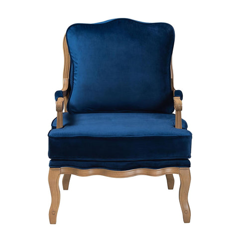 Baxton Studio Jules Fabric Accent Chair, Navy Blue/French Oak