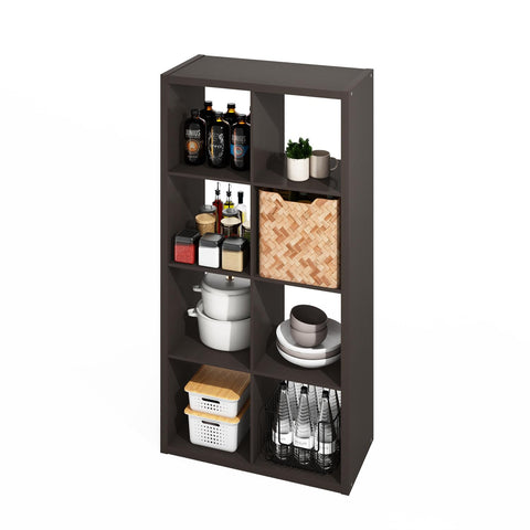 Furinno Hermite 8-Cube Open Shelves Kitchen Storage Kitchen Island Bakers Rack Buffet Sideboard Dark Oak