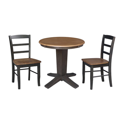 IC INTERNATIONAL CONCEPTS 30" Solid Wood Round Top Dining Table with 2 Dining Chairs