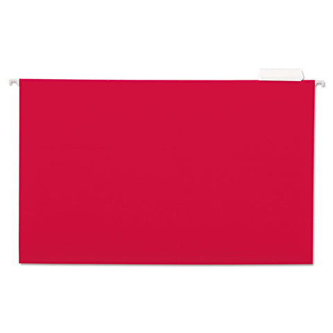 Universal UNV14218 1/5 Cut Tab Legal Size Deluxe Color Hanging File Folders - Red (25/Box)