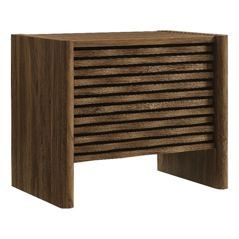 Modway Emric Wave Nightstand in Walnut - Modern Bed Side Table with Wave-Pattern Slatted Drawers for Bedroom or Living Room